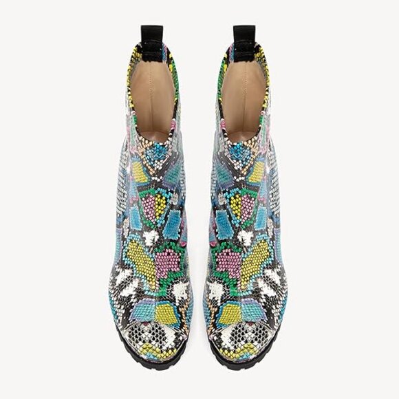 Women's Open Toe Ankle Boots, Chunky Block Heel, Nylon Mesh Upper, Slip-On Sock - Picture 5 of 5